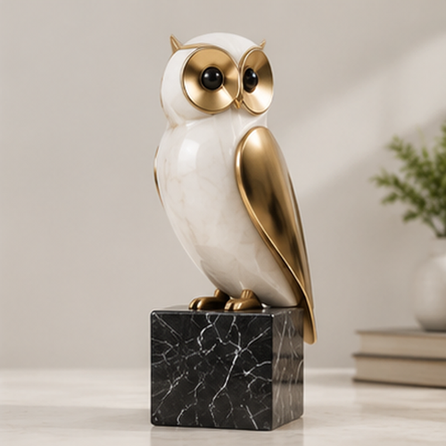 ORISVEULO® White & Gold Owl Figurine
