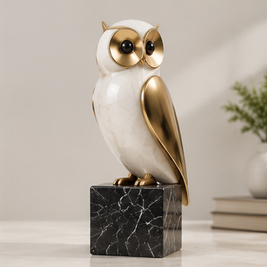 ORISVEULO® White & Gold Owl Figurine