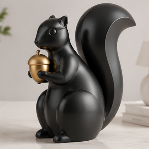 ORISVEULO® Black Squirrel Figurine with Gold Acorn