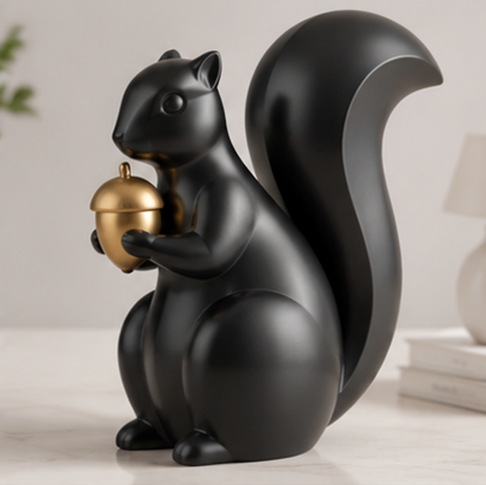 ORISVEULO® Black Squirrel Figurine with Gold Acorn