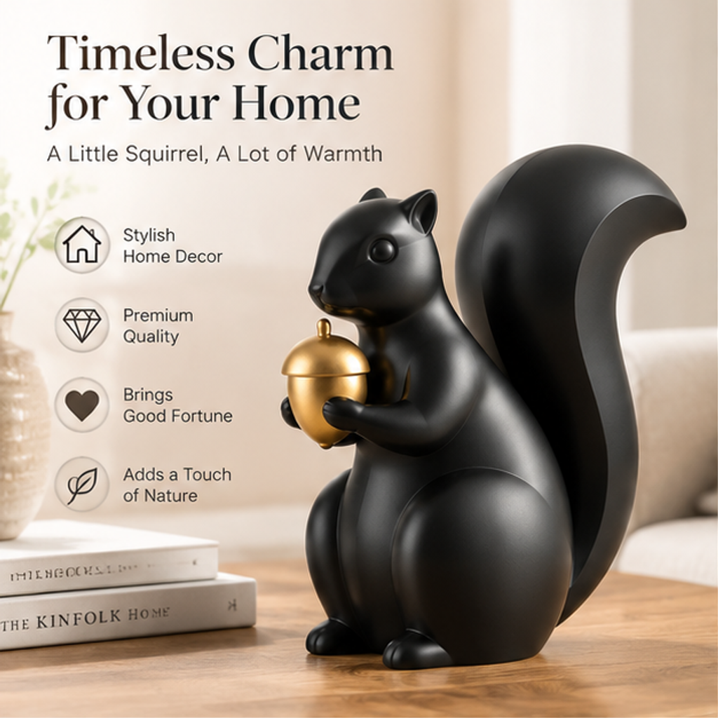 ORISVEULO® Black Squirrel Figurine with Gold Acorn