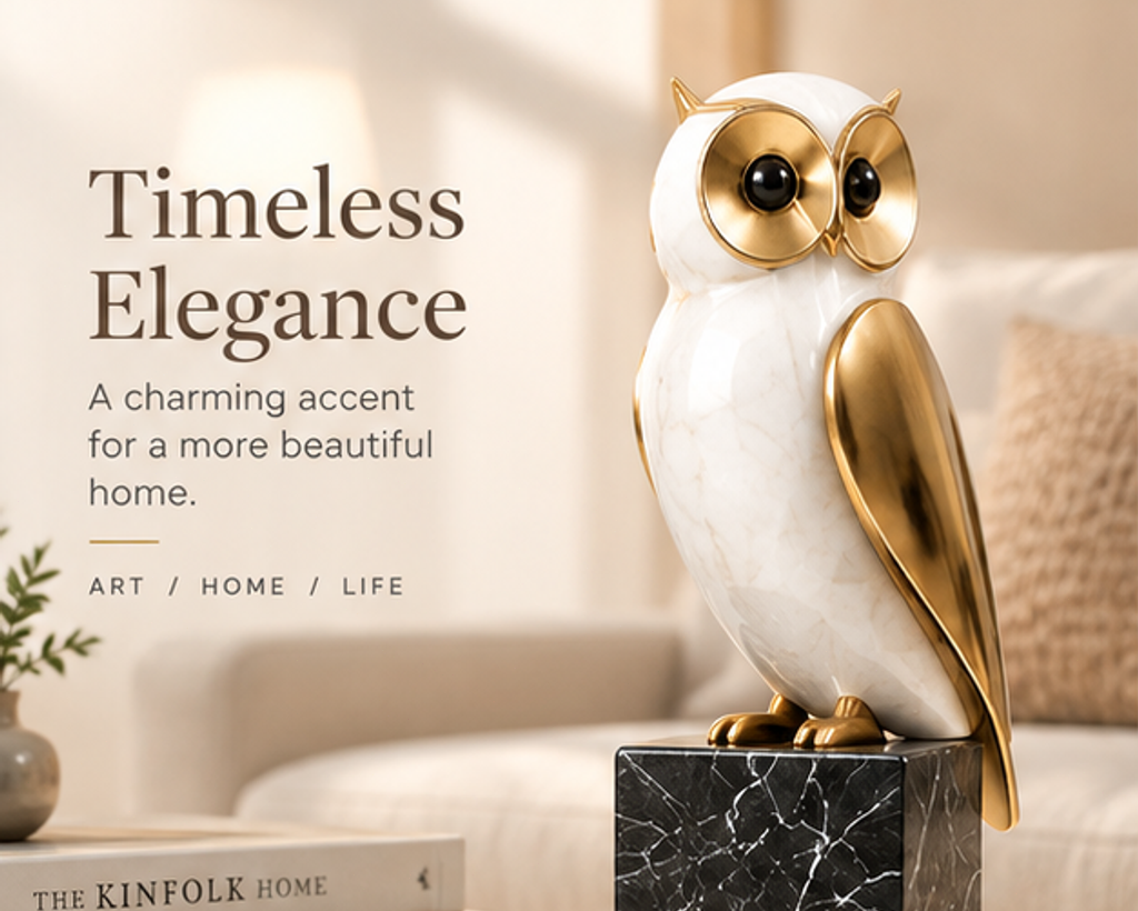 ORISVEULO® White & Gold Owl Figurine
