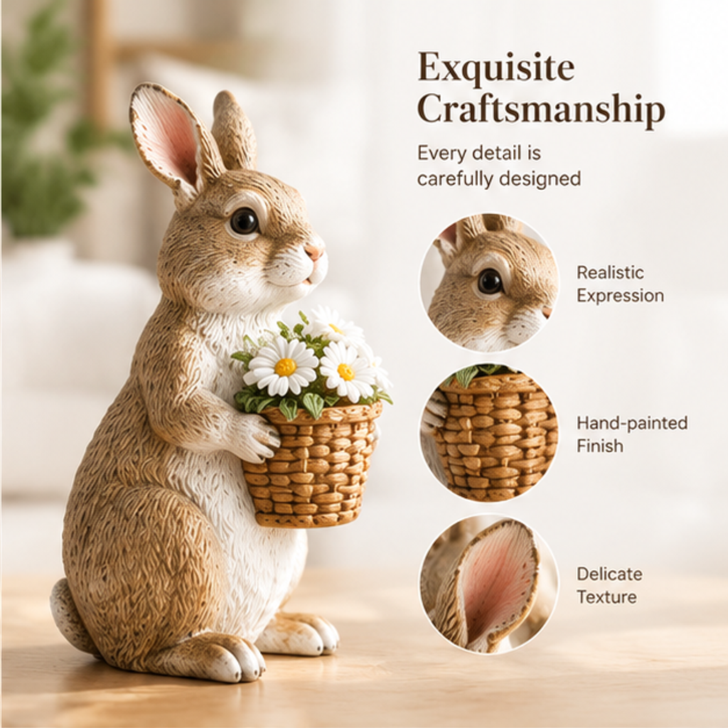 ORISVEULO® Rabbit Daisy Basket Figurine