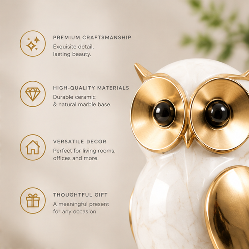 ORISVEULO® White & Gold Owl Figurine
