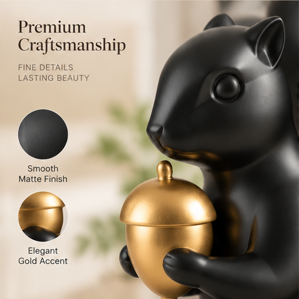 ORISVEULO® Black Squirrel Figurine with Gold Acorn