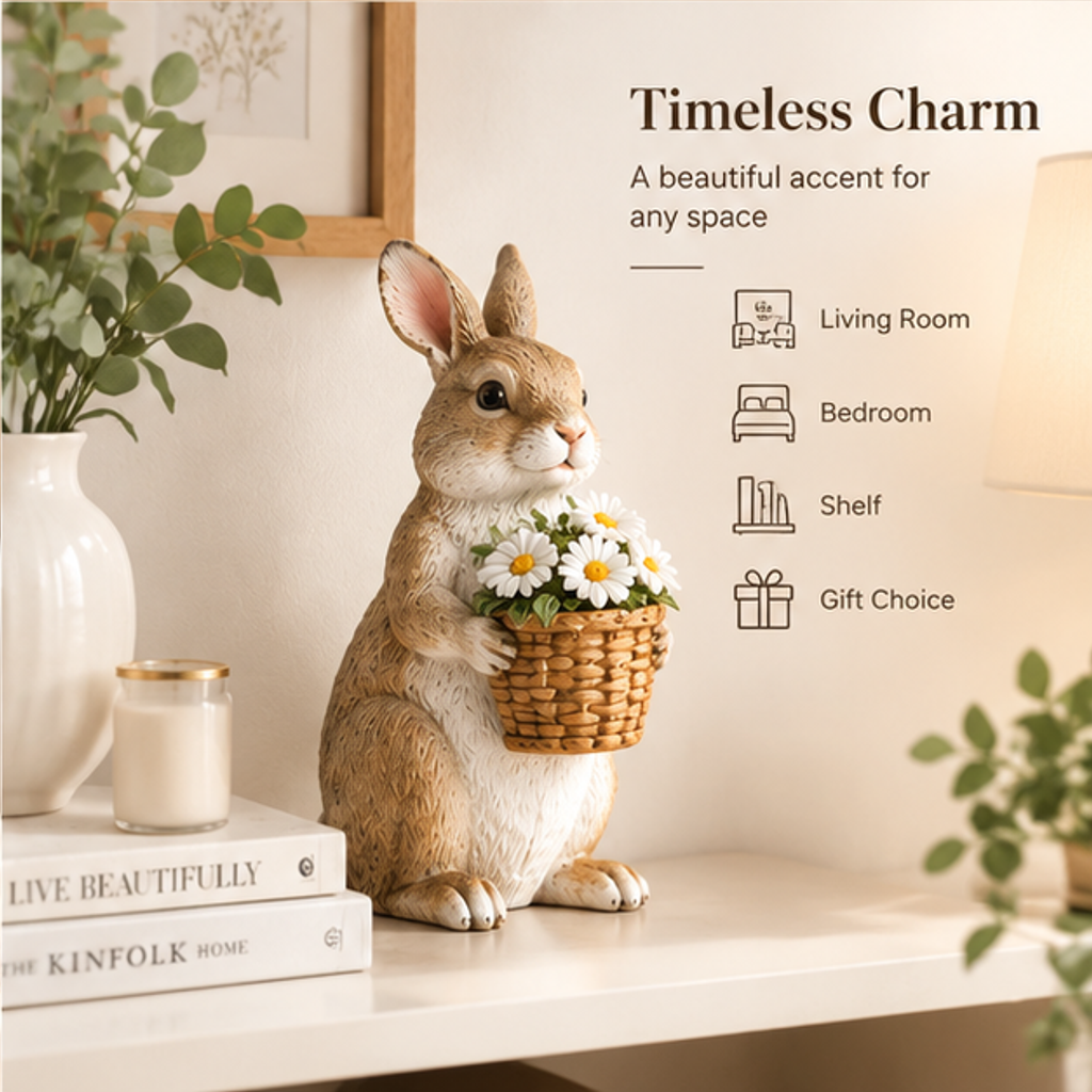 ORISVEULO® Rabbit Daisy Basket Figurine